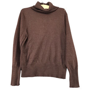 Carole Little Womens Pullover Knit Turtleneck Sweater Brown Large Italian Merino